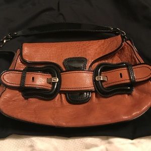Fendi shoulder bag soft leather and patent accents